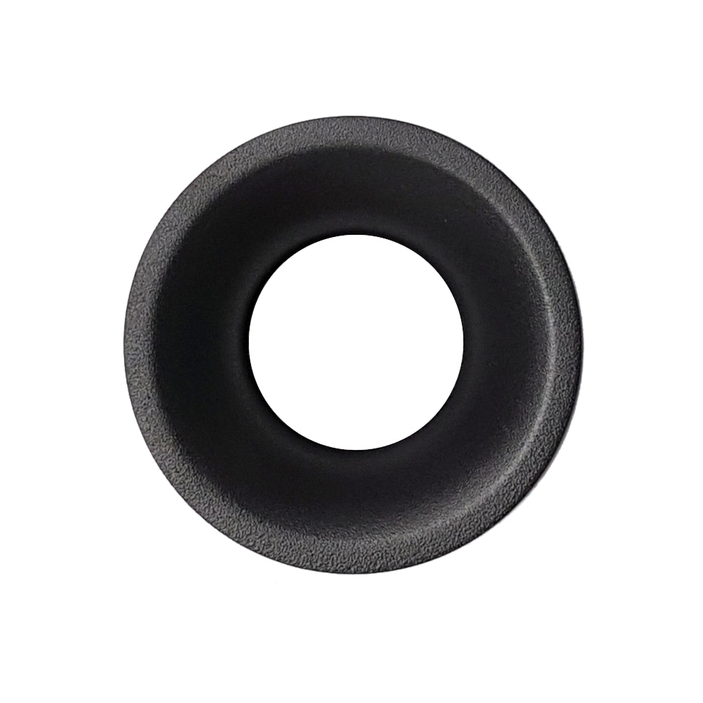 Black round LED downlight trim ring with narrow inner aperture for controlled beam spread, from Australia's leading wholesale lighting supplier.