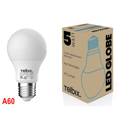 E27 A60 5w LED GLOBE OPAL NON-DIM