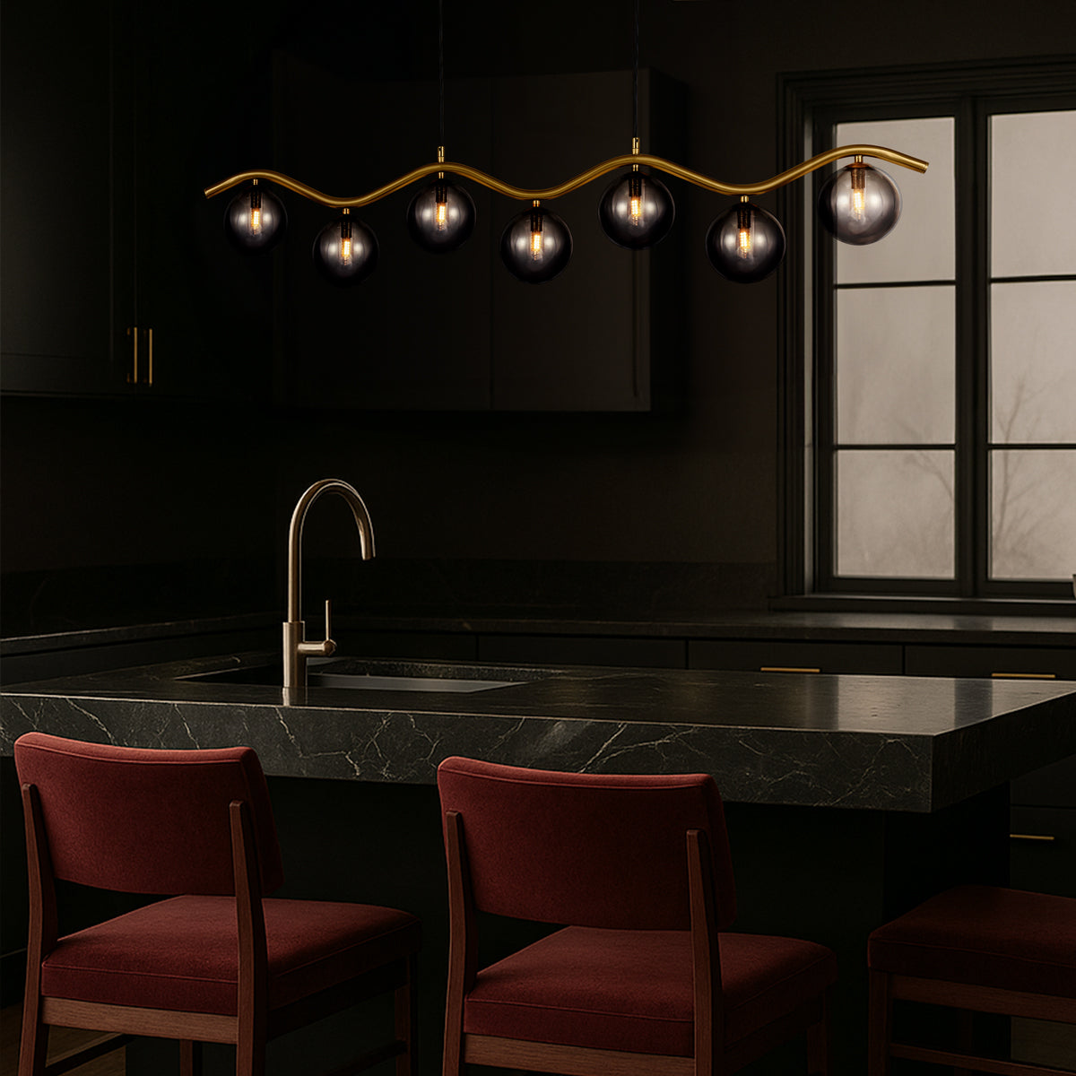 ORTON 7 LIGHT PENDANT ANTIQUE GOLD