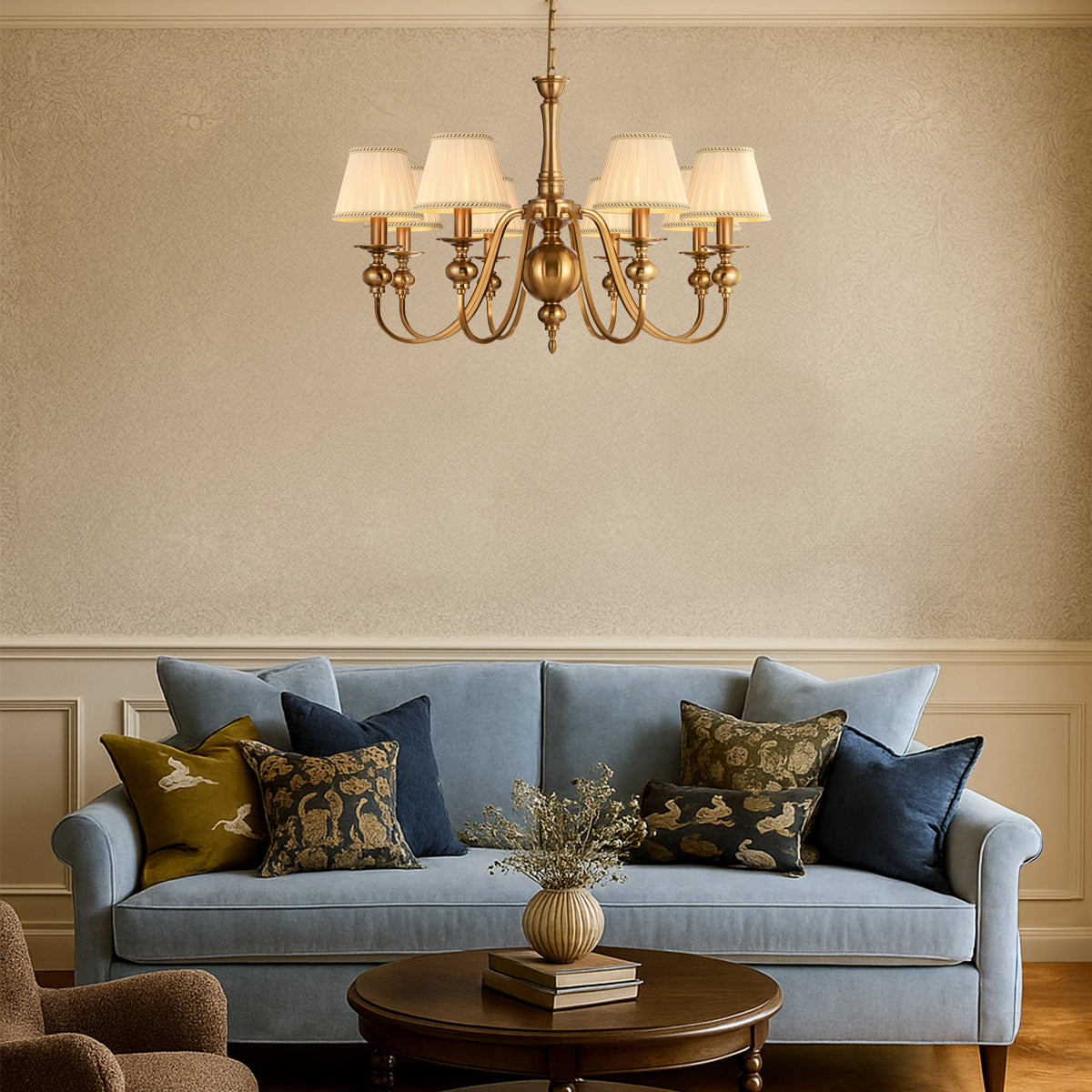 SIEDEL 8 LIGHT PENDANT W/SHADE