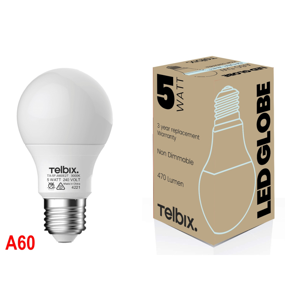 E27 A60 5W LED GLOBE OPAL NON-DIMMABLE