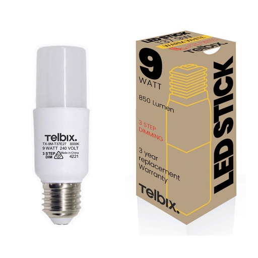 E27 T37 9W LED TUBULAR GLOBE OPAL STEP DIMMABLE